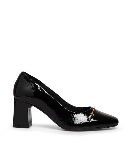Zapatilla Negra Tacón Cuadrado Hebilla Dorada 20402